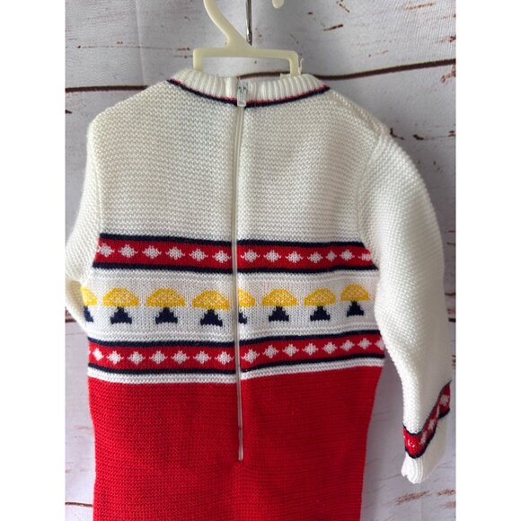 Vintage Red & White Baby Knit Footie Jumper With Mushroom Pattern Back Zipper Cl - Picture 4 of 9